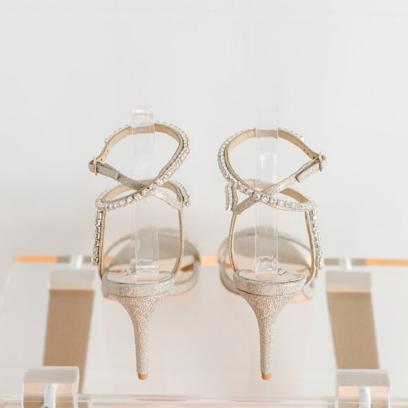 Badgley Mischka Claudette Platinum Women's Heel 7.5 Diamond Rhinestone Sandal - Picture 4 of 10